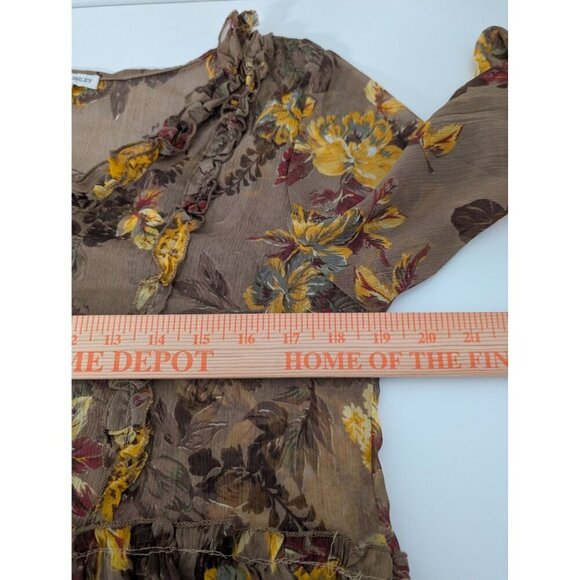 Laura Ashley Floral Sheer Midi Dress Womens Size Large Brown Ruffle Tiered - Picture 8 of 8
